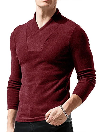 Men Woolen V-Neck Stretchy Long Sleeve Tee - Shello's Creative Boutique