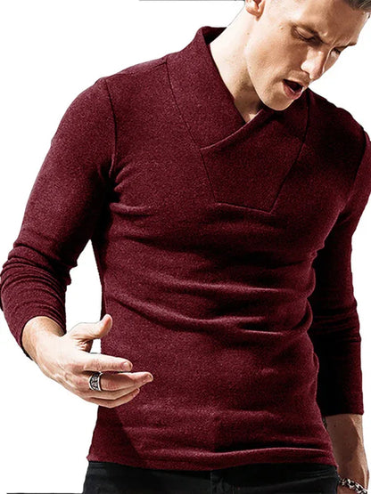 Men Woolen V-Neck Stretchy Long Sleeve Tee - Shello's Creative Boutique