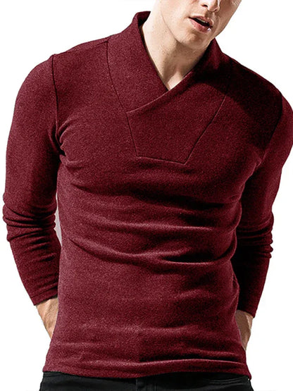 Men Woolen V-Neck Stretchy Long Sleeve Tee - Shello's Creative Boutique