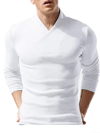 Men Woolen V-Neck Stretchy Long Sleeve Tee - Shello's Creative Boutique