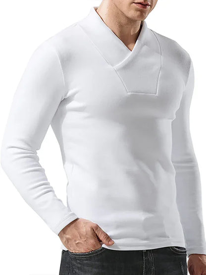Men Woolen V-Neck Stretchy Long Sleeve Tee - Shello's Creative Boutique