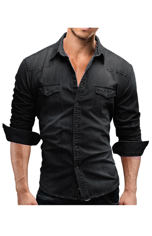Spring-Summer Polyester Lapel Collar Solid Men's Shirt Shello Creative Boutique