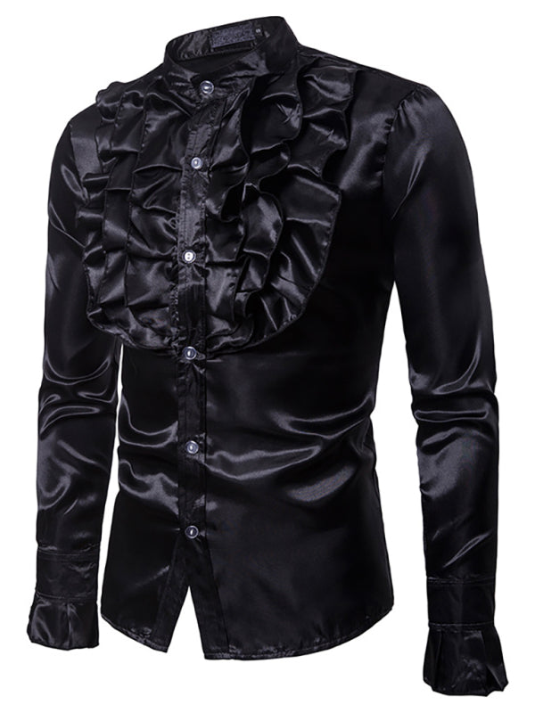 Men's Ruffled Standing Collar Party Shirt Shello Creative Boutique