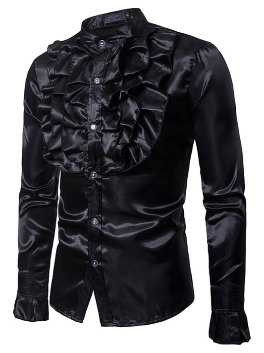 Men's Ruffled Standing Collar Party Shirt Shello Creative Boutique