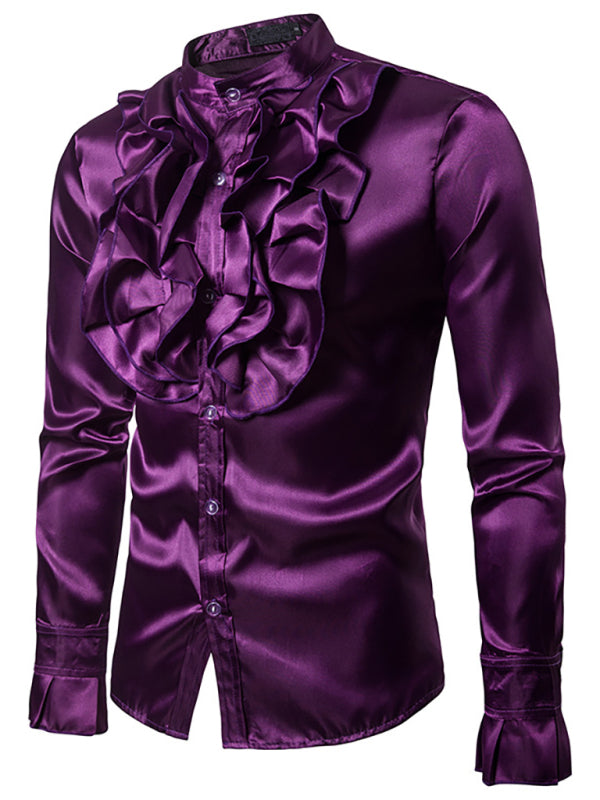 Men's Ruffled Standing Collar Party Shirt Shello Creative Boutique