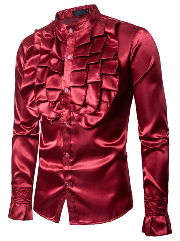 Men's Ruffled Standing Collar Party Shirt Shello Creative Boutique