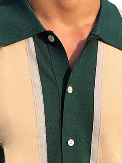 Collision T-Shirt Single-Breasted Cardigan Knitted Short-Sleeved Polo Shirt Shello Creative Boutique