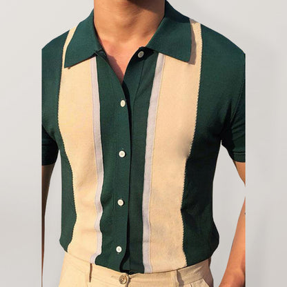 Collision T-Shirt Single-Breasted Cardigan Knitted Short-Sleeved Polo Shirt Shello Creative Boutique