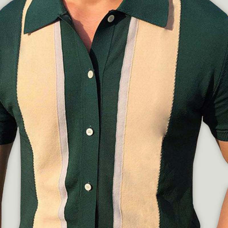 Collision T-Shirt Single-Breasted Cardigan Knitted Short-Sleeved Polo Shirt Shello Creative Boutique