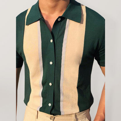 Collision T-Shirt Single-Breasted Cardigan Knitted Short-Sleeved Polo Shirt Shello Creative Boutique