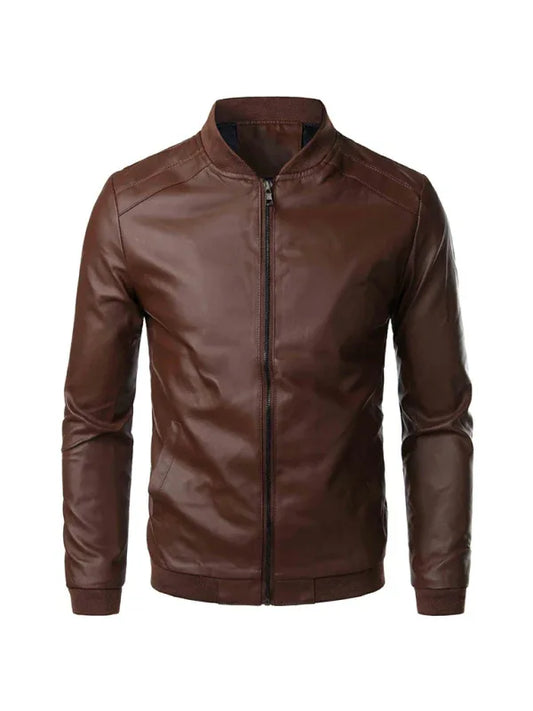 Men's Casual PU Leather Knit Jacket - Shello's Creative Boutique