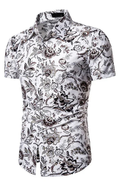 Men's Spring-Summer Leisure Lapel Collar Full Body Print Woven Shirt - Shello's Creative Boutique