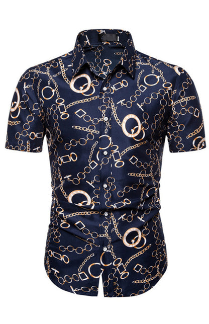 Men’s Chain Print Casual Polyester Shirt Shello Creative Boutique
