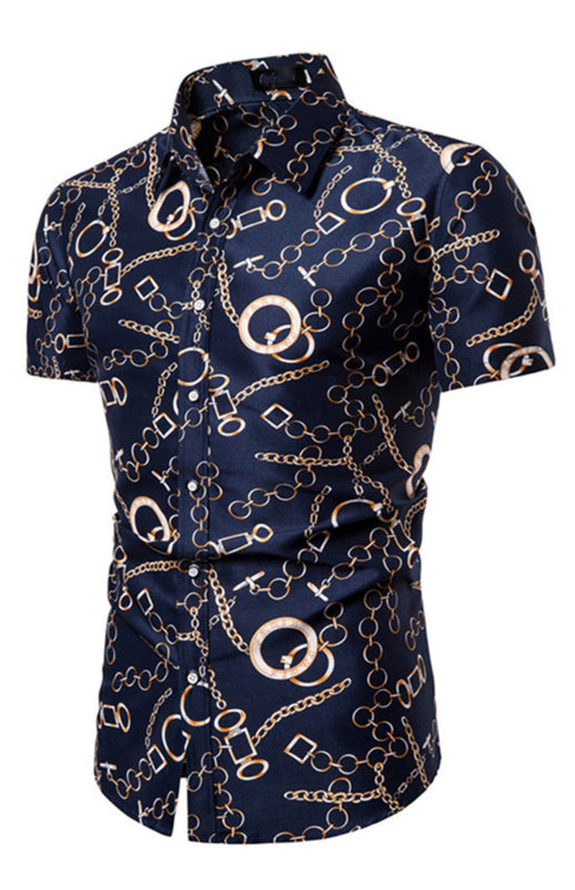 Men’s Chain Print Casual Polyester Shirt Shello Creative Boutique