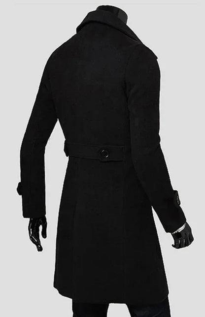 Men's Double Breasted Lengthened Simple Wool Coat - Shello's Creative Boutique