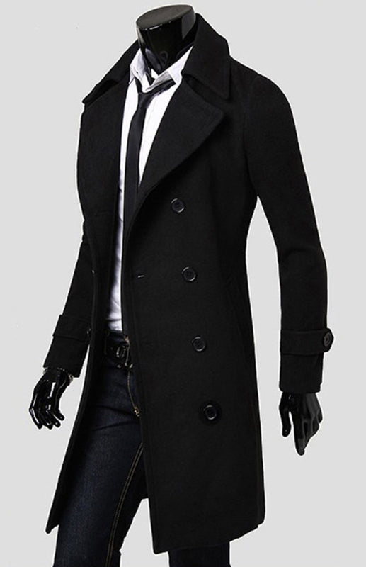 Men's Double Breasted Lengthened Simple Wool Coat Shello Creative Boutique