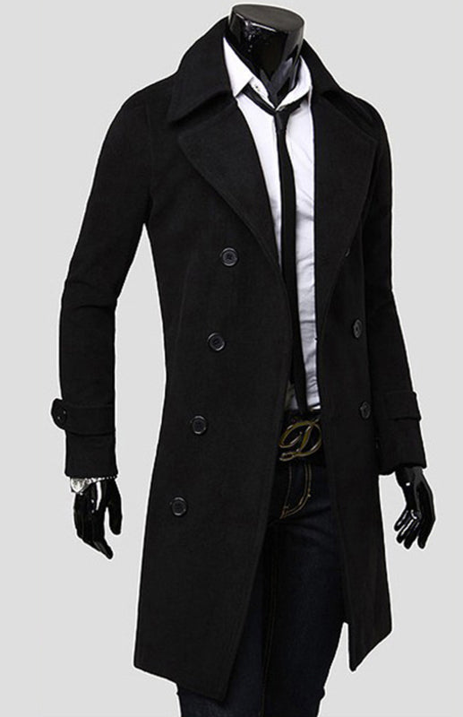 Men's Double Breasted Lengthened Simple Wool Coat Shello Creative Boutique