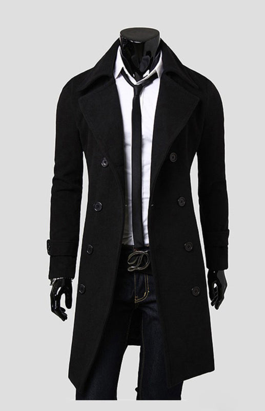 Men's Double Breasted Lengthened Simple Wool Coat Shello Creative Boutique