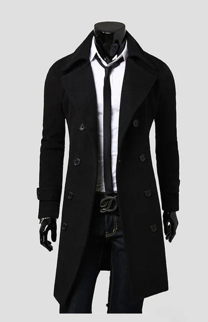 Men's Double Breasted Lengthened Simple Wool Coat - Shello's Creative Boutique