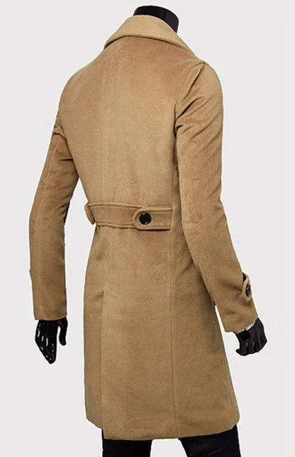 Men's Double Breasted Lengthened Simple Wool Coat - Shello's Creative Boutique