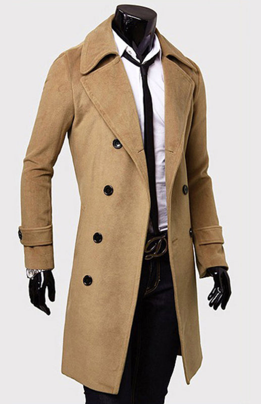 Men's Double Breasted Lengthened Simple Wool Coat Shello Creative Boutique
