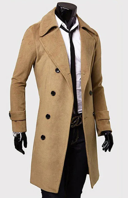 Men's Double Breasted Lengthened Simple Wool Coat - Shello's Creative Boutique