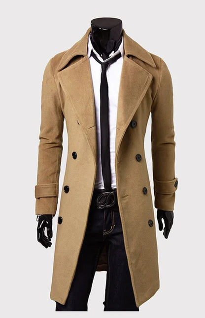 Men's Double Breasted Lengthened Simple Wool Coat - Shello's Creative Boutique