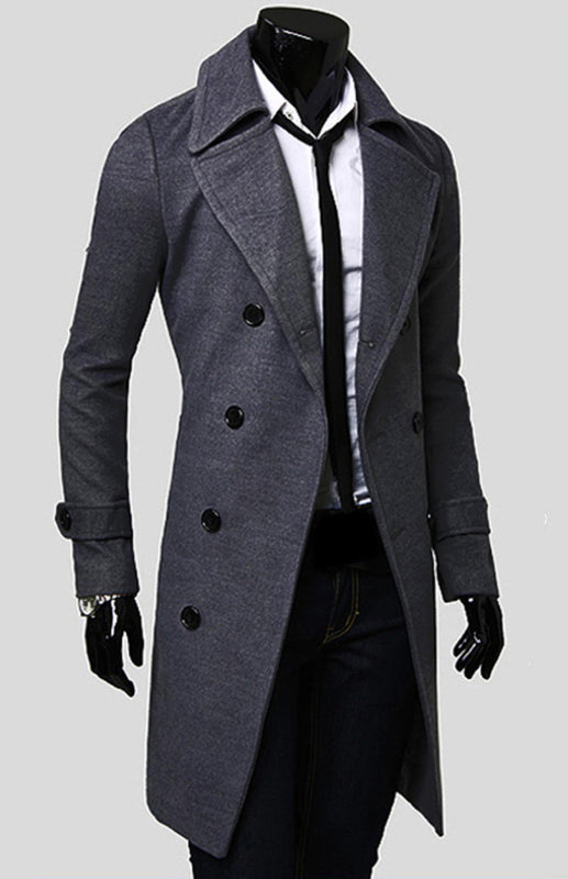 Men's Double Breasted Lengthened Simple Wool Coat Shello Creative Boutique