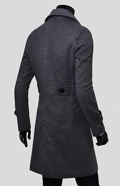 Men's Double Breasted Lengthened Simple Wool Coat - Shello's Creative Boutique
