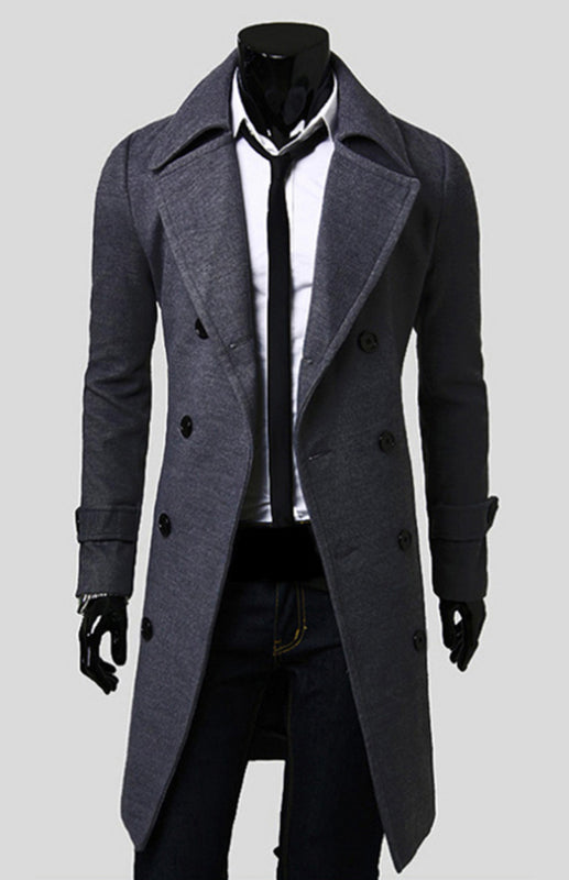 Men's Double Breasted Lengthened Simple Wool Coat Shello Creative Boutique
