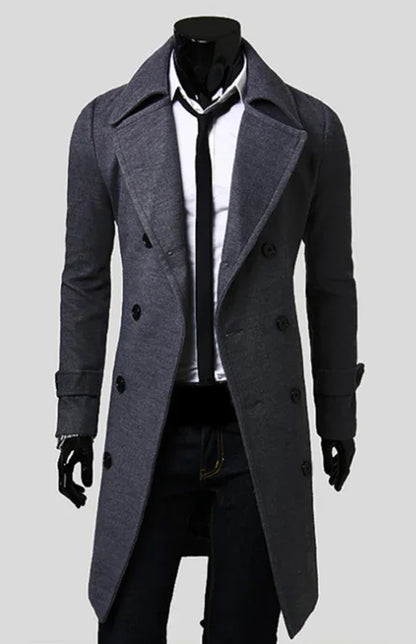 Men's Double Breasted Lengthened Simple Wool Coat - Shello's Creative Boutique