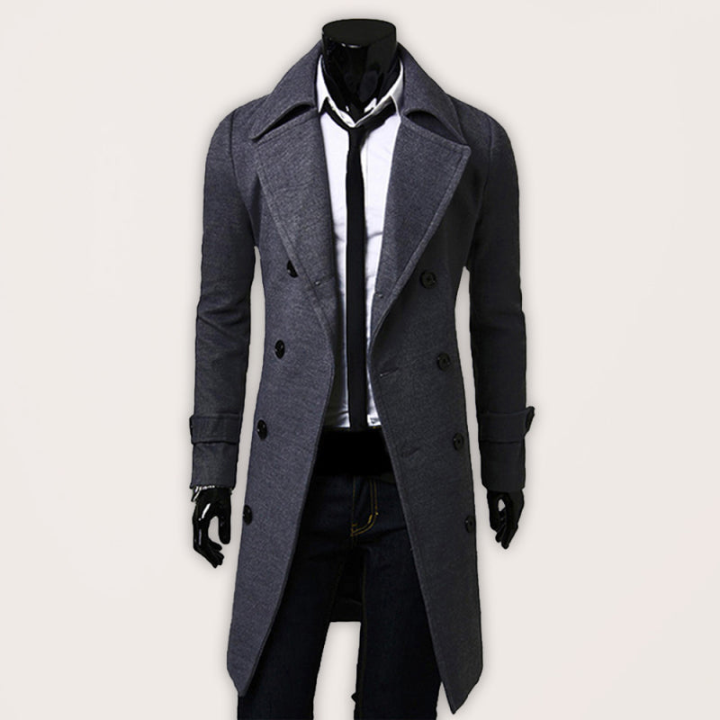 Men's Double Breasted Lengthened Simple Wool Coat Shello Creative Boutique