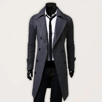 Men's Double Breasted Lengthened Simple Wool Coat - Shello's Creative Boutique