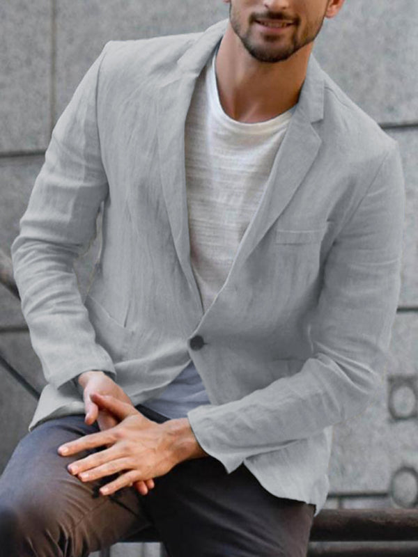 Men's Linen Cotton Loose Comfortable Solid Color Boutique Thin Casual Blazer Shello Creative Boutique