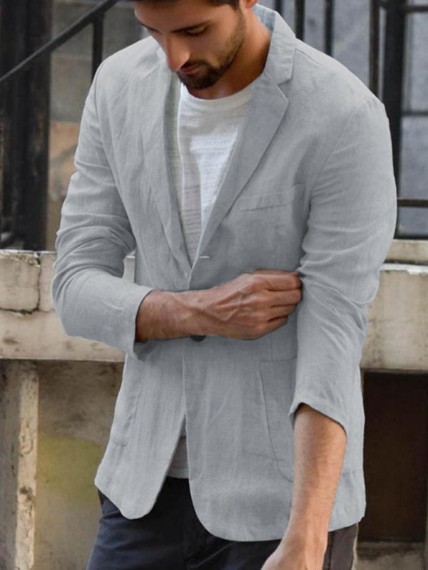 Men's Linen Cotton Loose Comfortable Solid Color Boutique Thin Casual Blazer Shello Creative Boutique