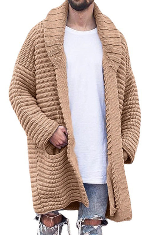 Men's Mid-Length Cardigan Lapel Long Sleeve Knitted Jacket Shello Creative Boutique