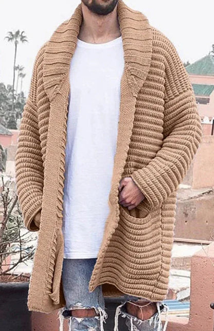 Men's Mid-Length Cardigan Lapel Long Sleeve Knitted Jacket - Shello's Creative Boutique