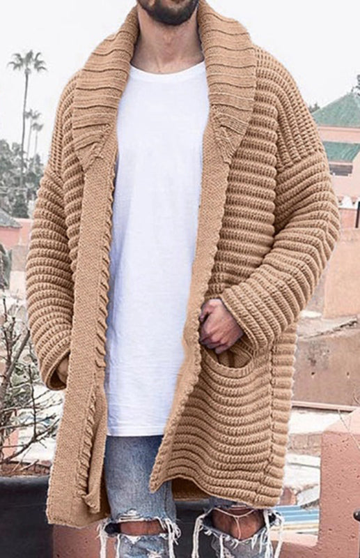 Men's Mid-Length Cardigan Lapel Long Sleeve Knitted Jacket Shello Creative Boutique