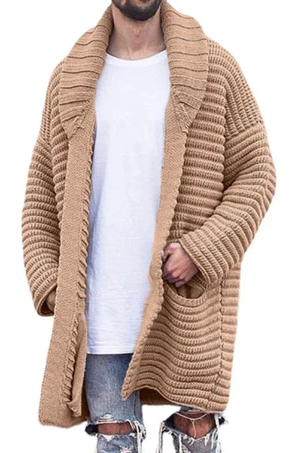 Men's Mid-Length Cardigan Lapel Long Sleeve Knitted Jacket - Shello's Creative Boutique