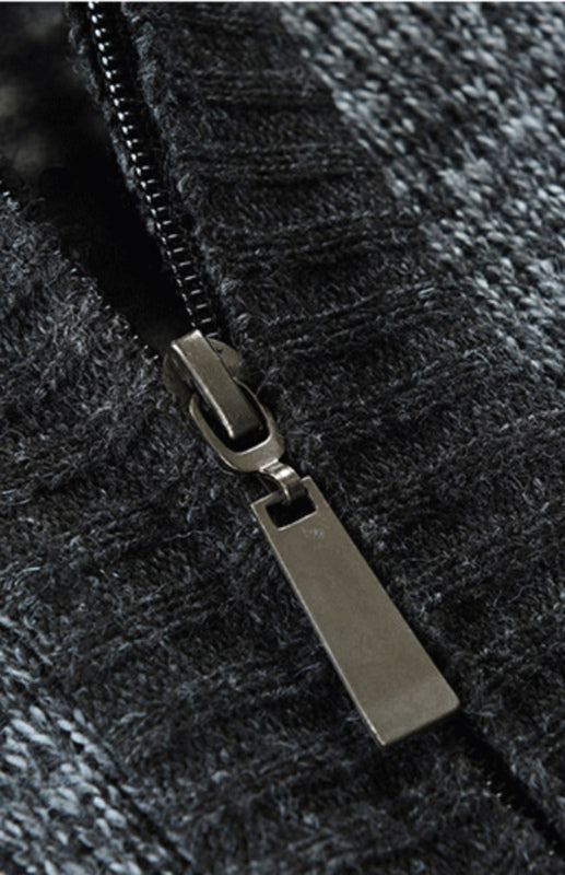Men's New Sweater Colorblock Standing Collar Zip Cardigan Shello Creative Boutique