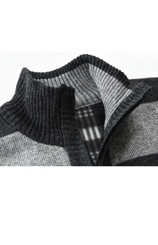 Men's New Sweater Colorblock Standing Collar Zip Cardigan Shello Creative Boutique