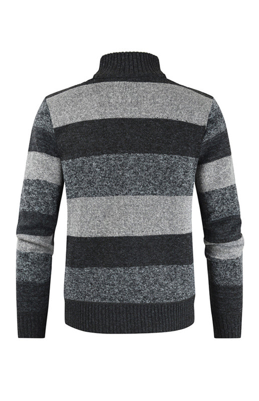 Men's New Sweater Colorblock Standing Collar Zip Cardigan Shello Creative Boutique