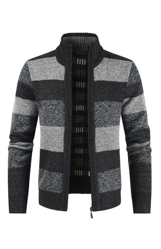 Men's New Sweater Colorblock Standing Collar Zip Cardigan Shello Creative Boutique