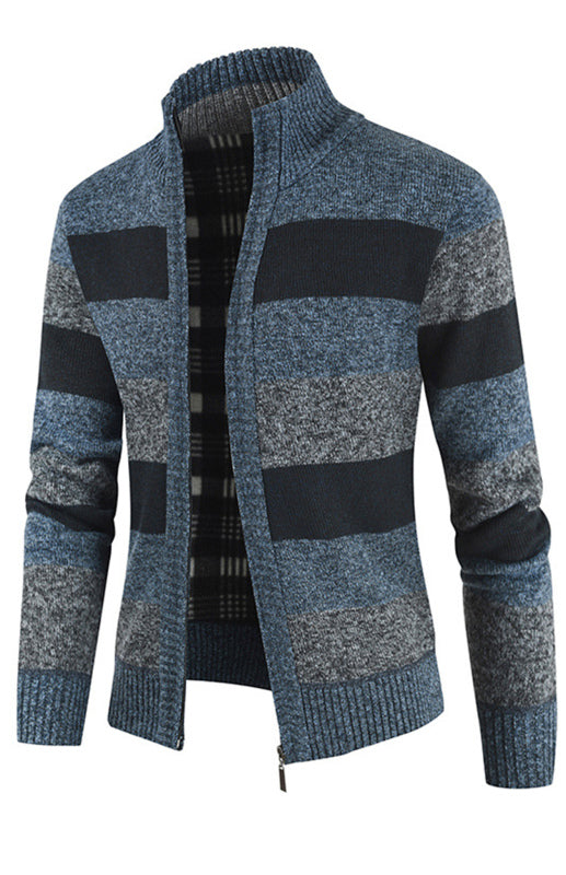 Men's New Sweater Colorblock Standing Collar Zip Cardigan Shello Creative Boutique