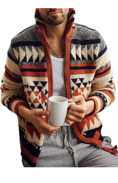 Men's Long Sleeve Lapel Outer Sweater Embroidered Stand Collar Zip Sweater - Shello's Creative Boutique