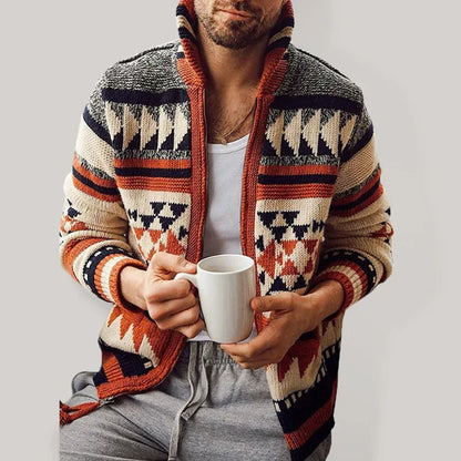 Men's Long Sleeve Lapel Outer Sweater Embroidered Stand Collar Zip Sweater - Shello's Creative Boutique
