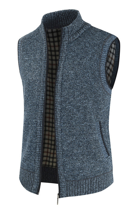 Men's Zip Vest Solid Color Stand Collar Sleeveless Knit Cardigan Shello Creative Boutique