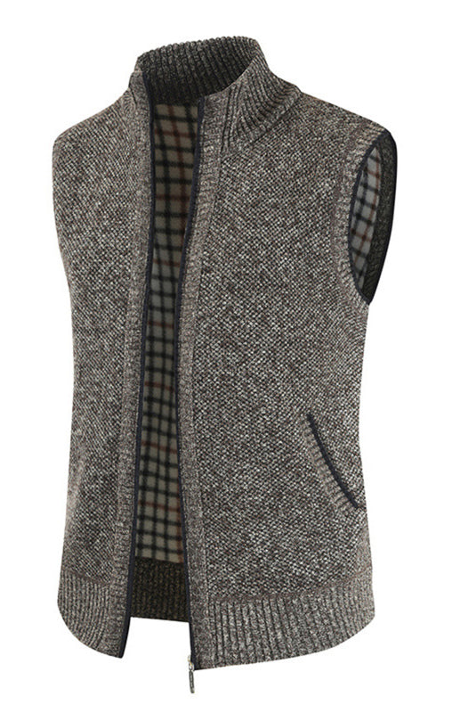 Men's Zip Vest Solid Color Stand Collar Sleeveless Knit Cardigan Shello Creative Boutique