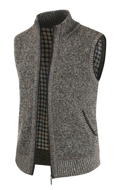 Men's Zip Vest Solid Color Stand Collar Sleeveless Knit Cardigan Shello Creative Boutique