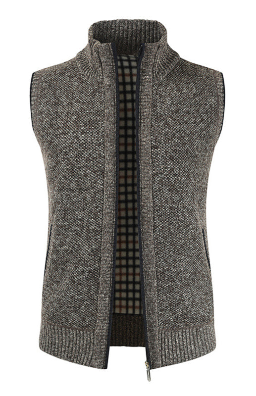 Men's Zip Vest Solid Color Stand Collar Sleeveless Knit Cardigan Shello Creative Boutique